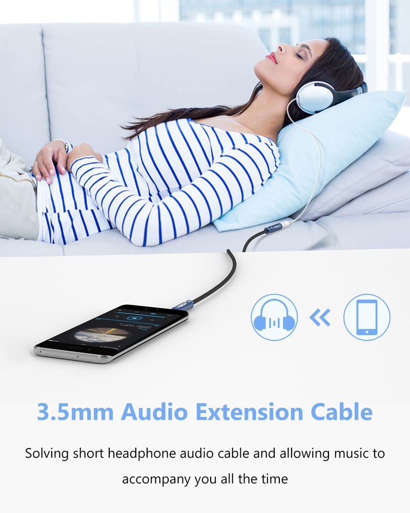MillSO 3.5mm Headphone Extension Cable Nylon Braided (8 FT/2.4 M) 4 Pole TRRS Male to Female Stereo Aux Audio Extension Cable for PC Smartphone Speaker or More Devices - [Seablue Young Series] - Image 2
